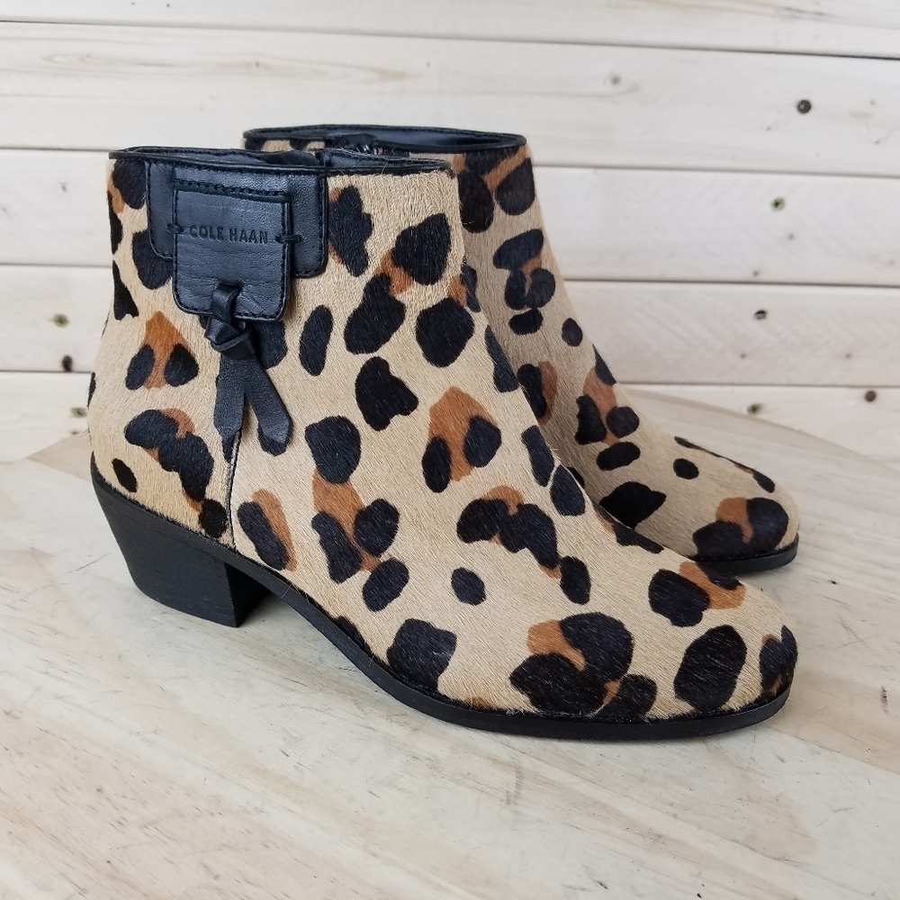 NEW Cole Haan Joanna Ankle Bootie Genuine Calf Hair Fur Jaguar Mobwife Biker 5.5